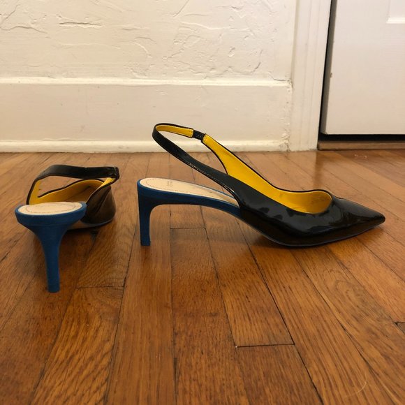 Zara Contrast Patent Suede Pointy Toe Slingbacks - Picture 7 of 11